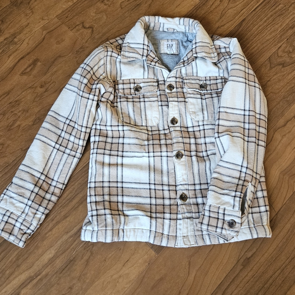 GAP Kids Plaid Jean Jacket in Cream and Brown